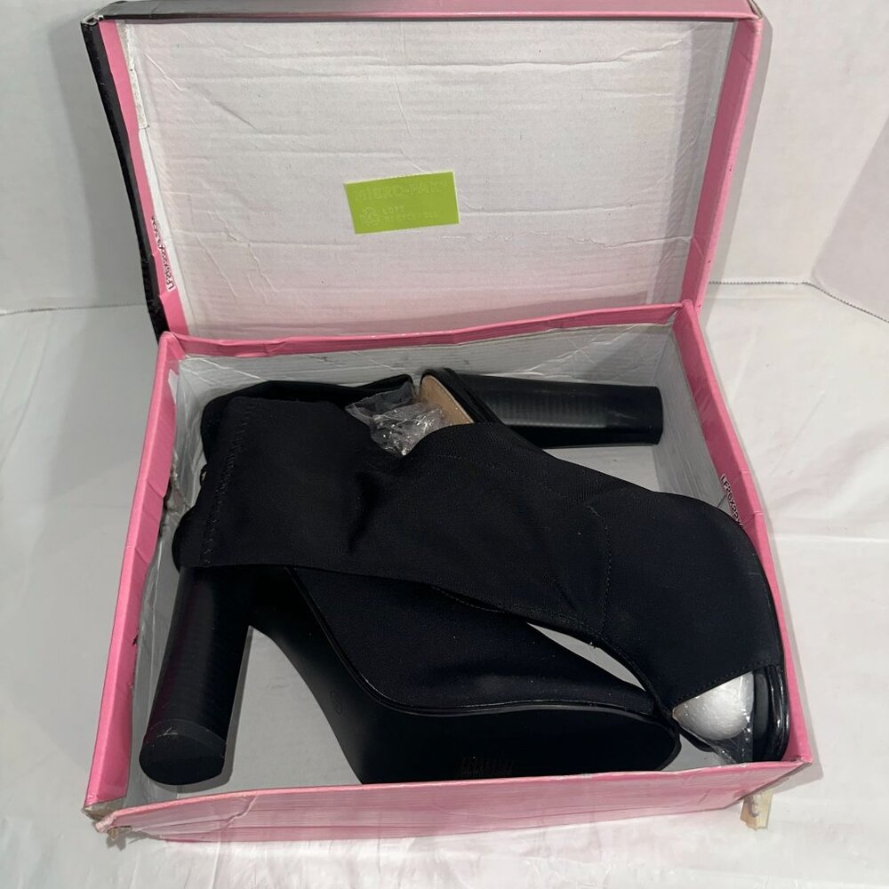 Black Open-Toe Stretch Sock High Heel Ankle Boots Size 9.5